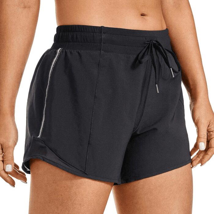Womens Athletic Running Shorts with Zip Pocket, 4" Mid-Waist Mesh Liner Gym Workout Shorts