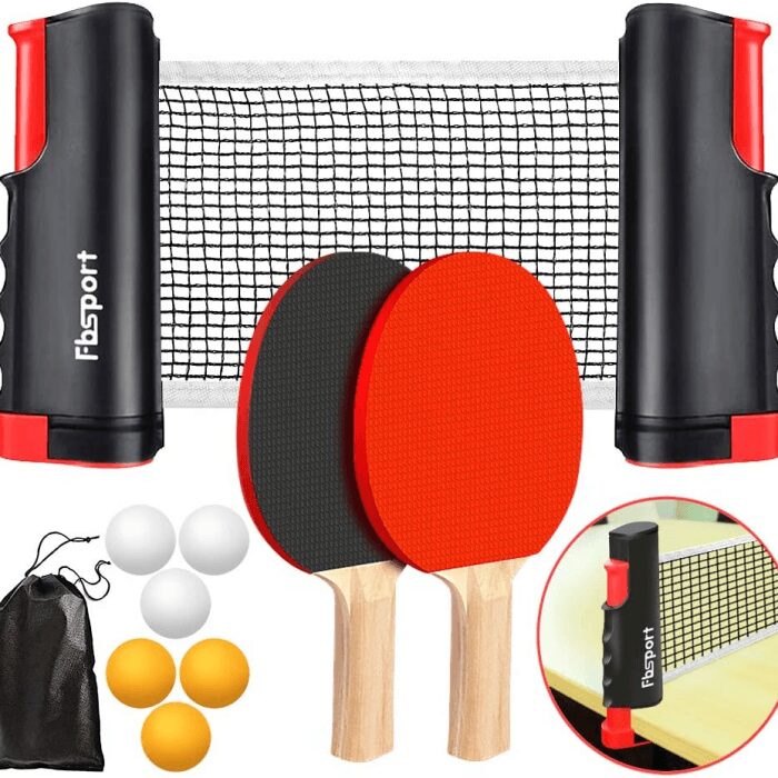 Ping Pong Paddle Set, Portable Table Tennis Set with Retractable Net,Rackets,Balls and Carry Bag for Indoor/Outdoor Games