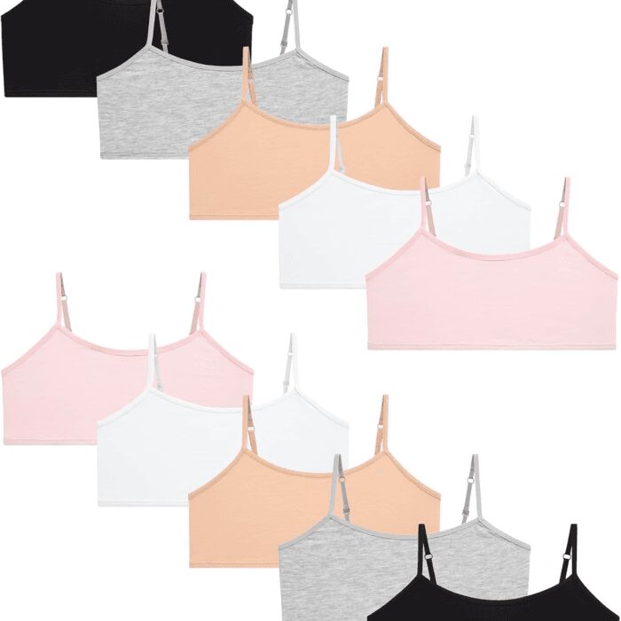 Girls' Training Bras 10 Pack Cotton Stretch Cami Bralettes - Spaghetti Strap Training Bra for Girls (7-14)