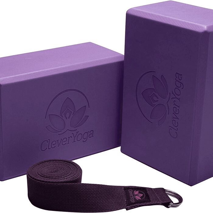 Blocks & Strap - Lighweight Foam Yoga Blocks 2 Pack with 8Ft Cotton Yoga Strap Set Kit for Beginners & Pros, Accessories & Equipment for Women & Men